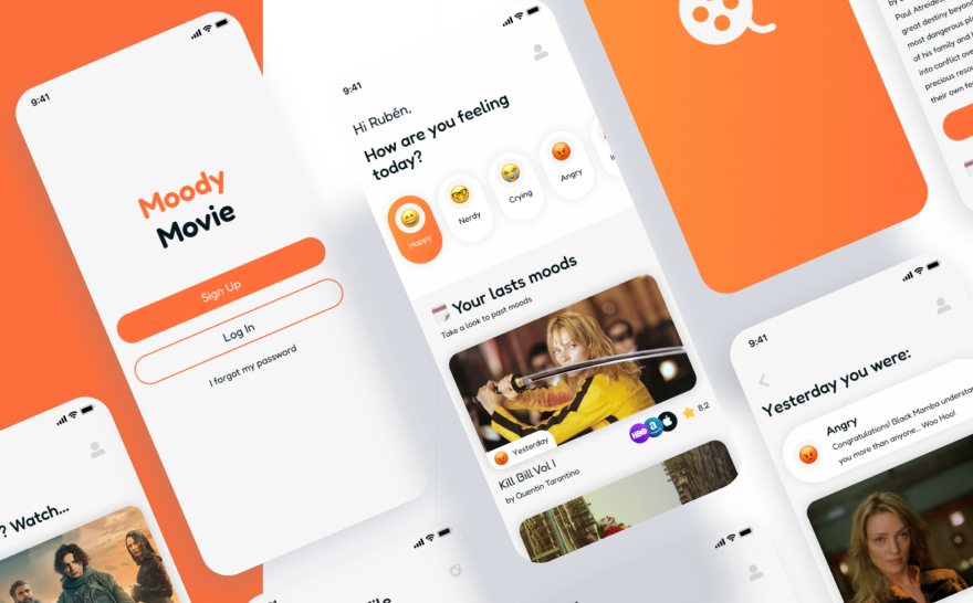Multiple screens displaying the app
